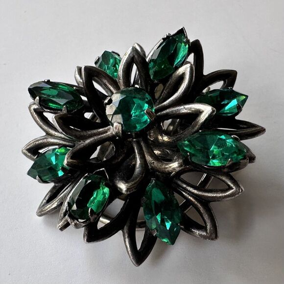 Vintage 1950s Christian Dior 3-Dimensional Floral Brooch w/ Austrian Rhinestones - Picture 1 of 12